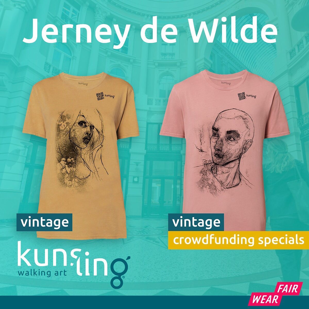I would like to make some noise for a supercool project I’m a part of: Kunsling! Organic and sustainable clothing with quality prints of fine art pieces, linked to original art by QR. At the moment we are doing a Crowfdfunding at @voordekunst to start it all up with a selection of shirts/hoodies/longsleeves and these two are available with my designs! Go get them or one of the other cool designs and support this project :) Thank you! ????Go to https://www.kunsling.nl/fundraiser/ or check out @kunslingstore for more info :)#sustainablefashion #walkingart #tshirts #voordekunst #fundraiser #buylocal #supportsmallbusiness