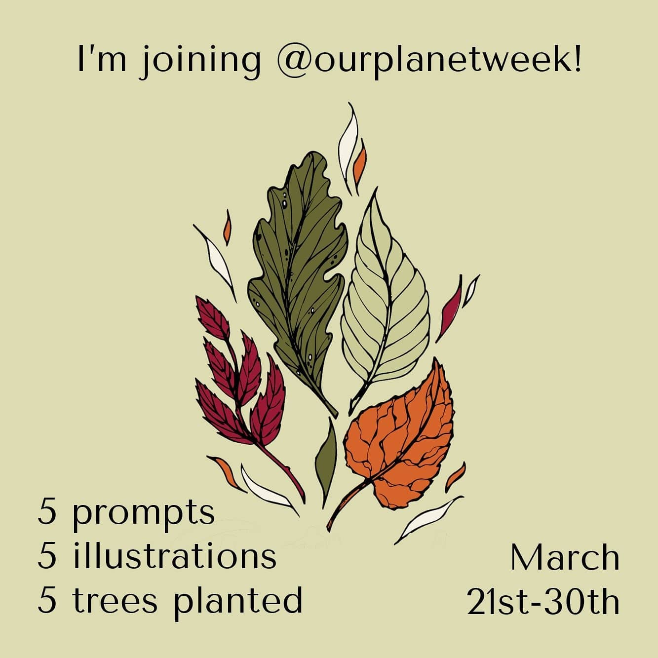 I'm joining @ourplanetweek ! A global art project with 5 prompts, to create 5 illustrations. For every illustration made and posted with the tags, a tree will be planted ????! Will you join me?#letsdrawthechange #ourplanetweek #onetreeplanted